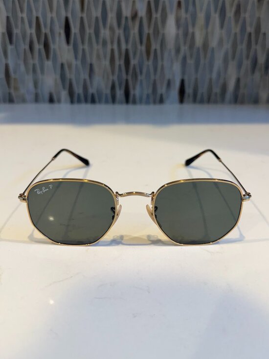 Ray Ban Hexagonal Flat Sunglasses – Polarized – Gold/Green